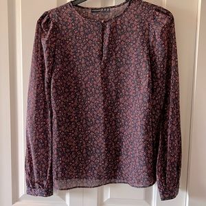 Blue & pink floral top with keyhole button neckline